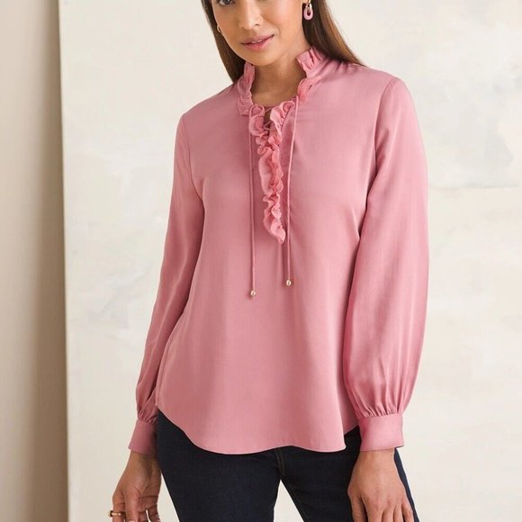 Chico's Tops - NWT Chico's Sandwashed Satin Ruffle Blouse Pink Women's Top Size 2 12 14 H13810